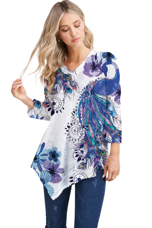 025- ET Lois Purple Peacock Asymmetrical Top