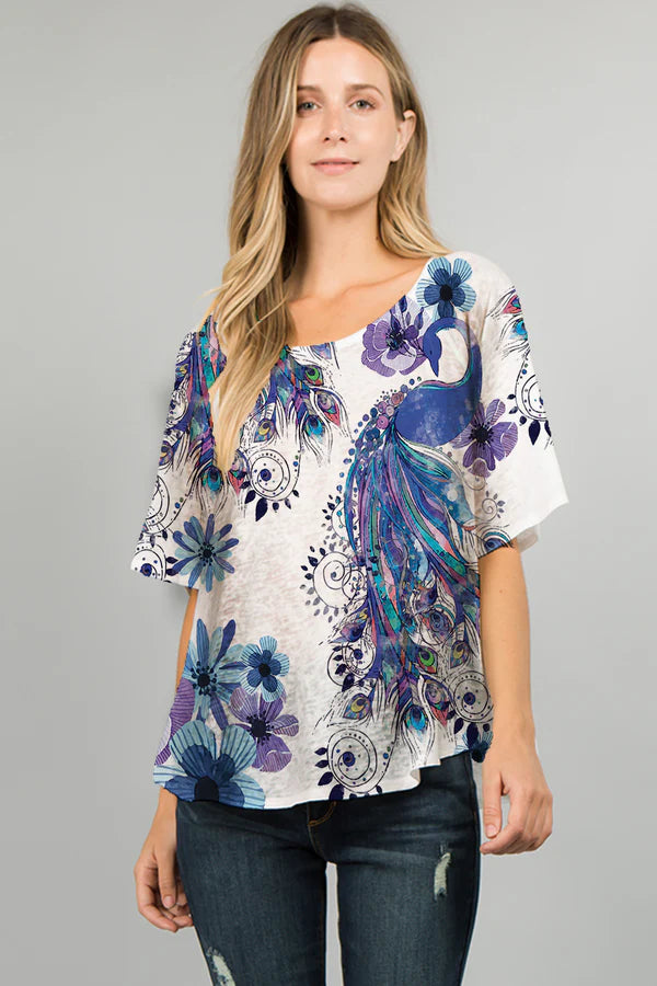 025- ET Lois Purple Peacock Knit Short Sleeve Top