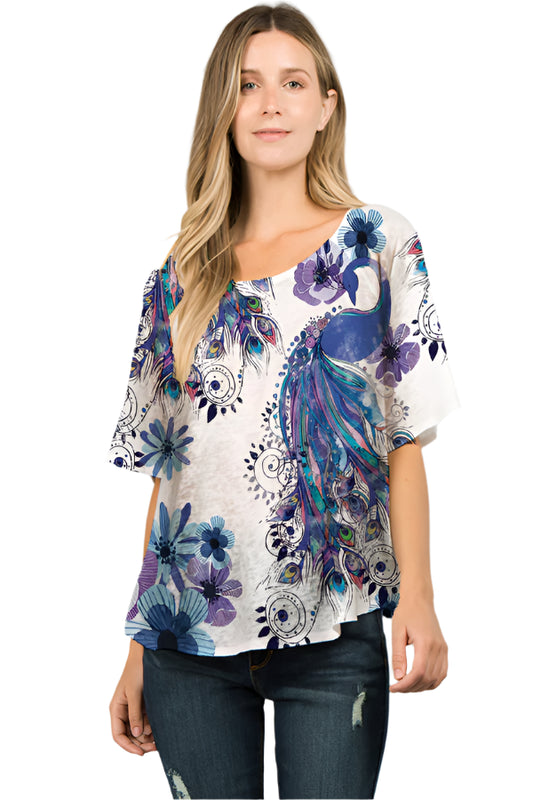 025- ET Lois Purple Peacock Knit Short Sleeve Top