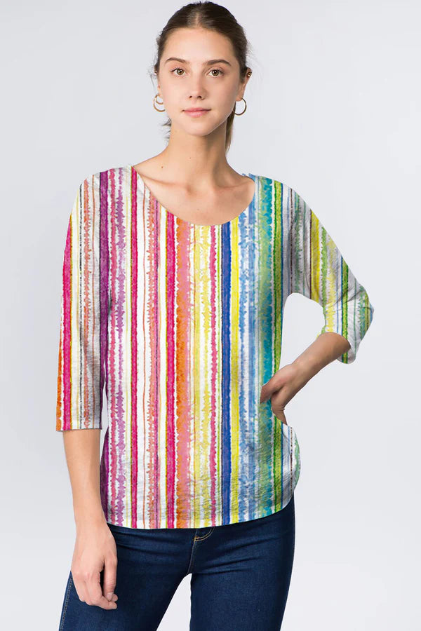 025- ET Lois Rainbow Bright 3/4 Sleeve Knit Top