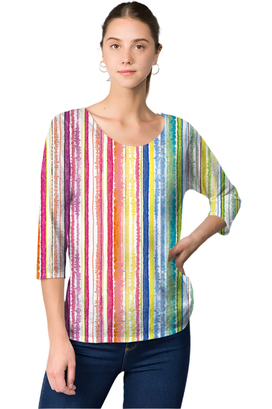 025- ET Lois Rainbow Bright 3/4 Sleeve Knit Top