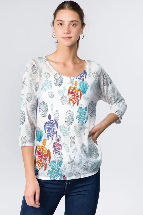 025- ET Lois Sea Turtle Knit 3/4 Sleeve Top