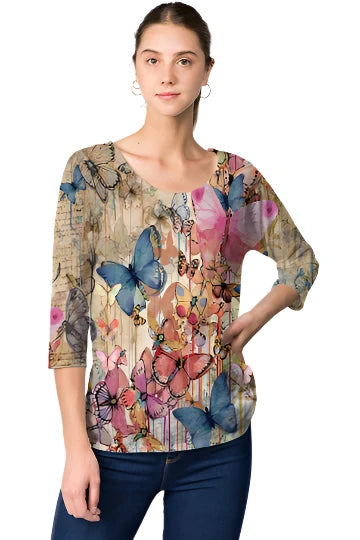 025- ET Lois Soft Butterfly 3/4 Sleeve Top