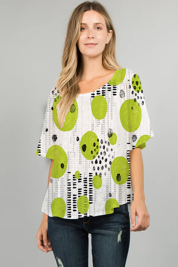 025- ET Louis Lime Green Dots Knit Short Sleeve Top