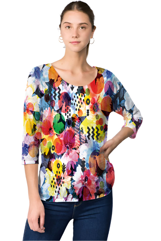 025- ET Lois Floral Knit 3/4 Sleeve Top