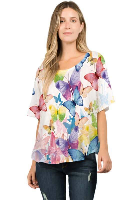 025- ET Lois Pastel Butterfly Short Sleeve Knit Top