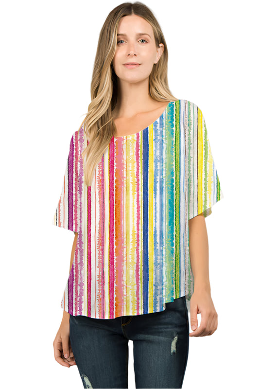 025- ET Lois Rainbow Bright Short Sleeve Knit Top
