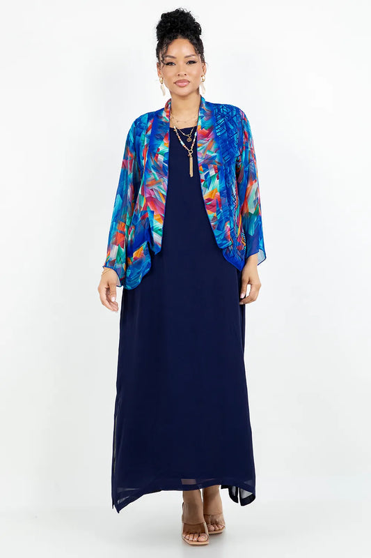 034- Sterling Styles Royal Blue Patchwork Kimono