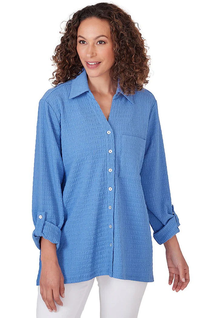 036- Ruby Road Bali Blue Button Front Shirt