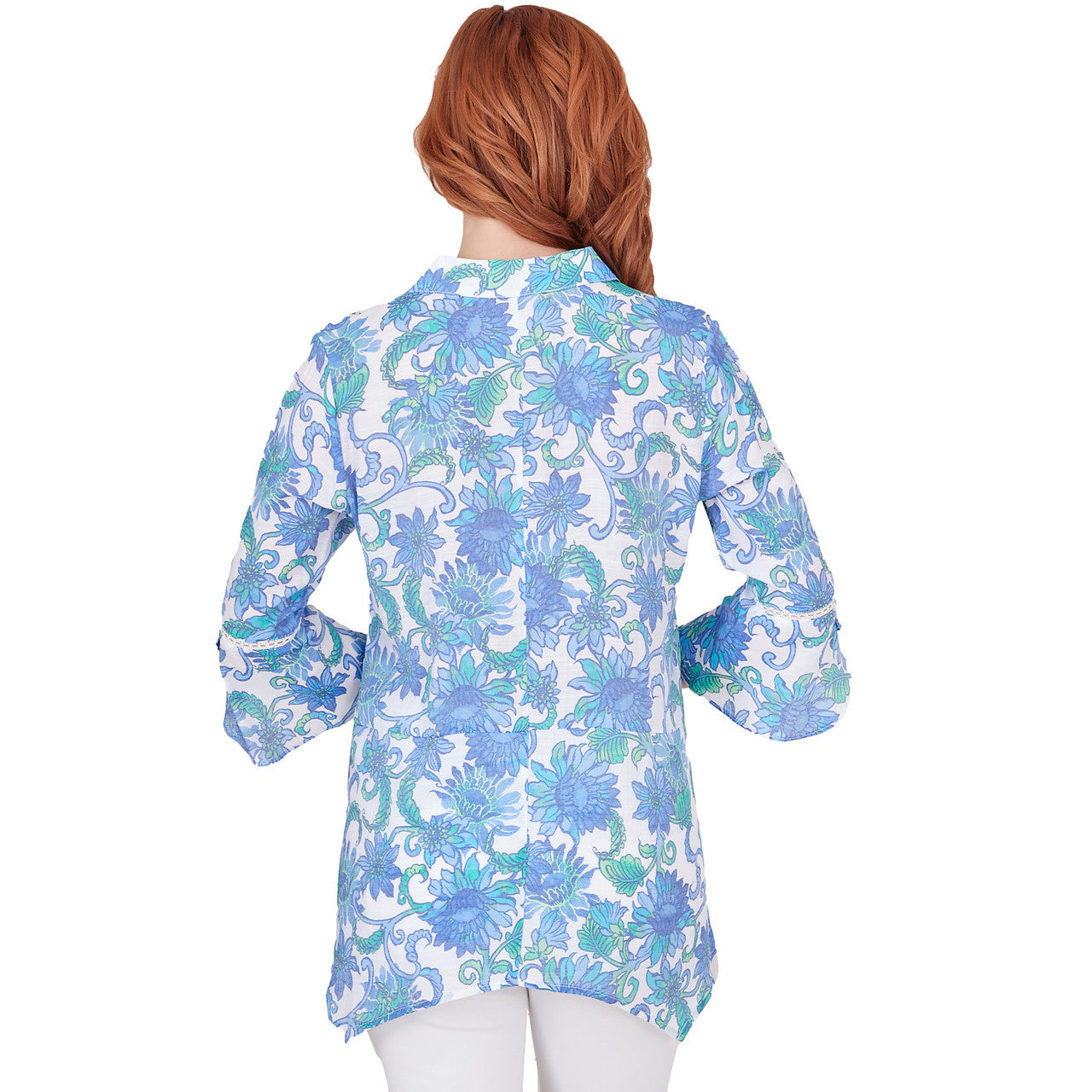 036- Ruby Road Blue Bali Floral Button Down Top
