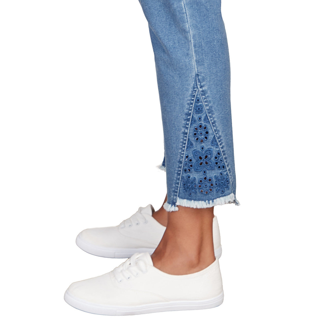 036- Ruby Road Embroidered Ankle Pull On Stretch Denim Jeans