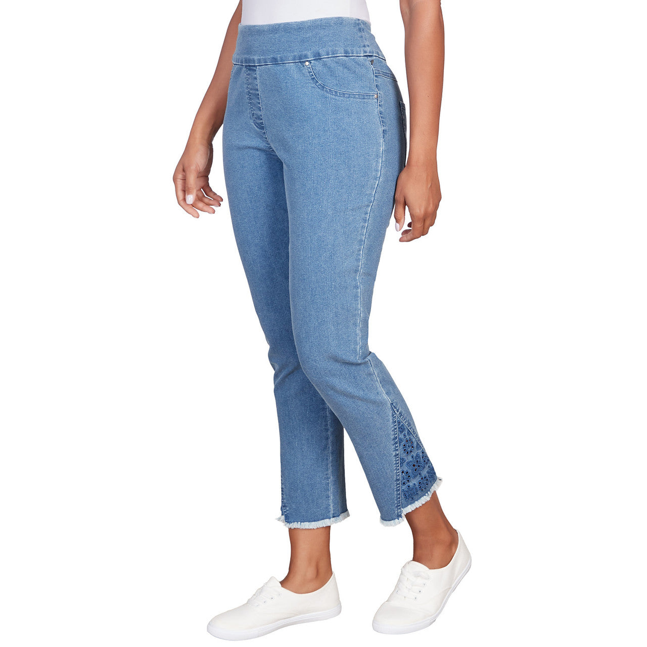036- Ruby Road Embroidered Ankle Pull On Stretch Denim Jeans
