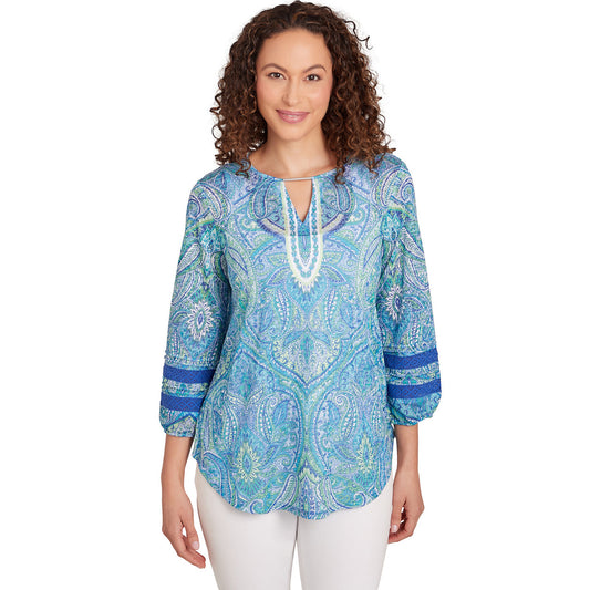 036- Ruby Road Paisley Burnout Lace Top