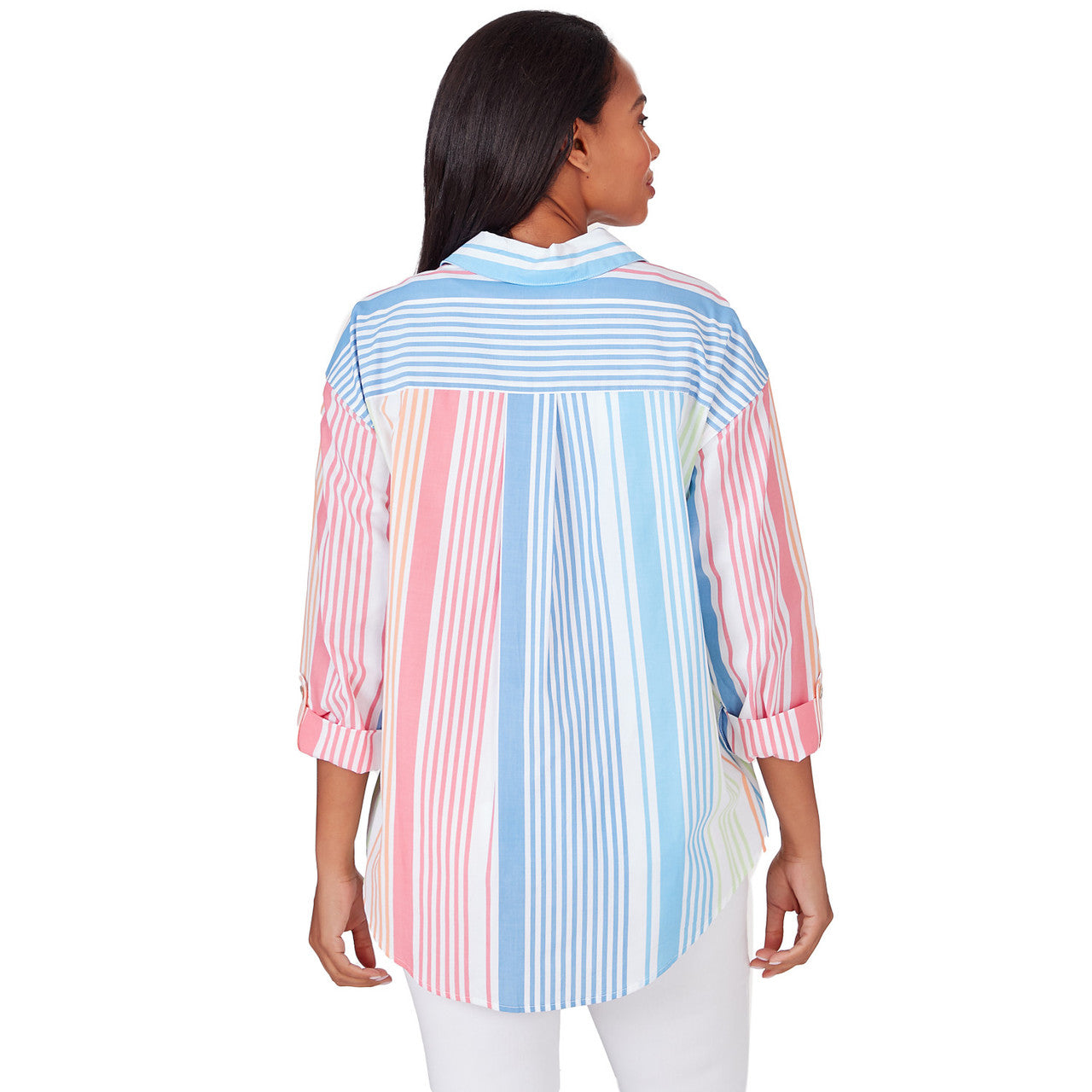 036- Ruby Road Pastel and White Striped Big Shirt