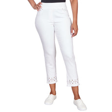 036- Ruby Road White Denim Lace Hem Jeans