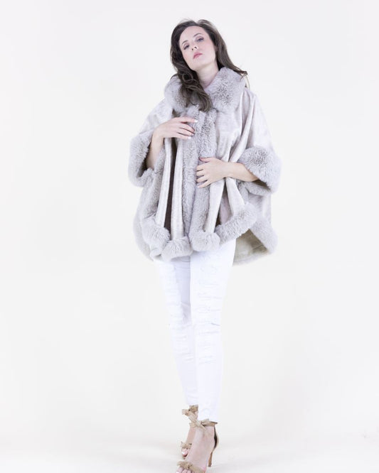 038- Very Moda Beige Faux Fur Trimmed Suede Ruana