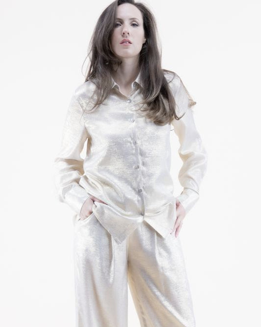 038- Very Moda Gold Metallic Collared Shirt