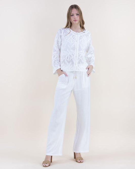 038- Very Moda White Embraided Button Up Top