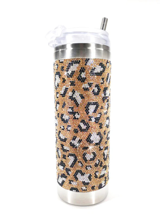 047- Jacqueline Kent Gold Leopard Crystal Tumbler