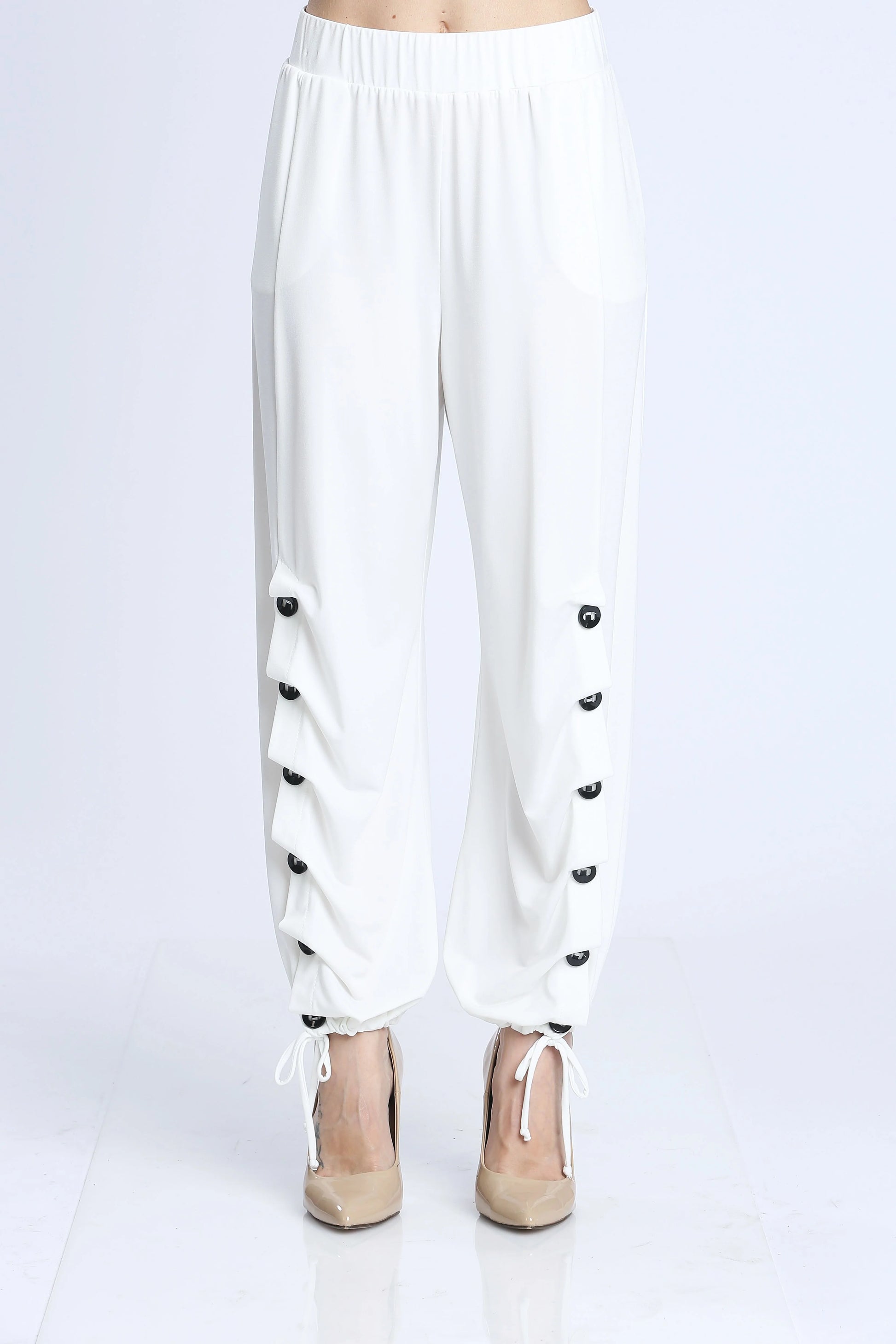 053- IC Collection Ivory Button Harem Pants