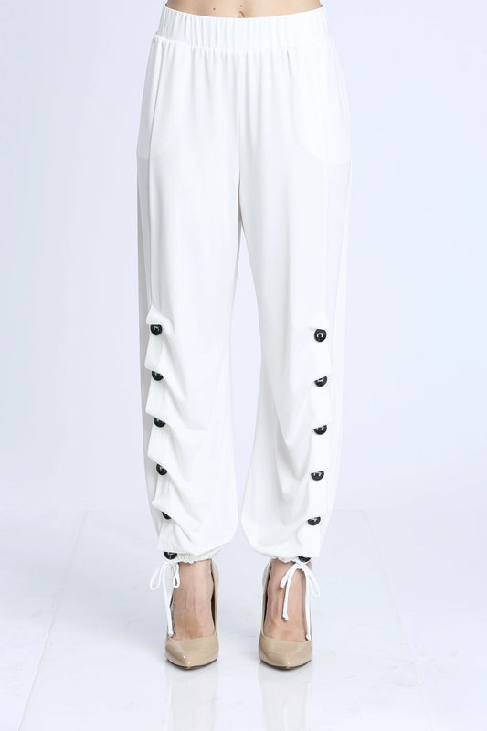 053- IC Collection Ivory Button Harem Pants