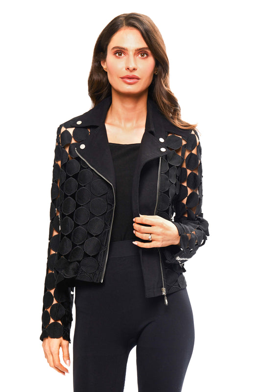 060- Adore Black Circle Moto Short Jacket