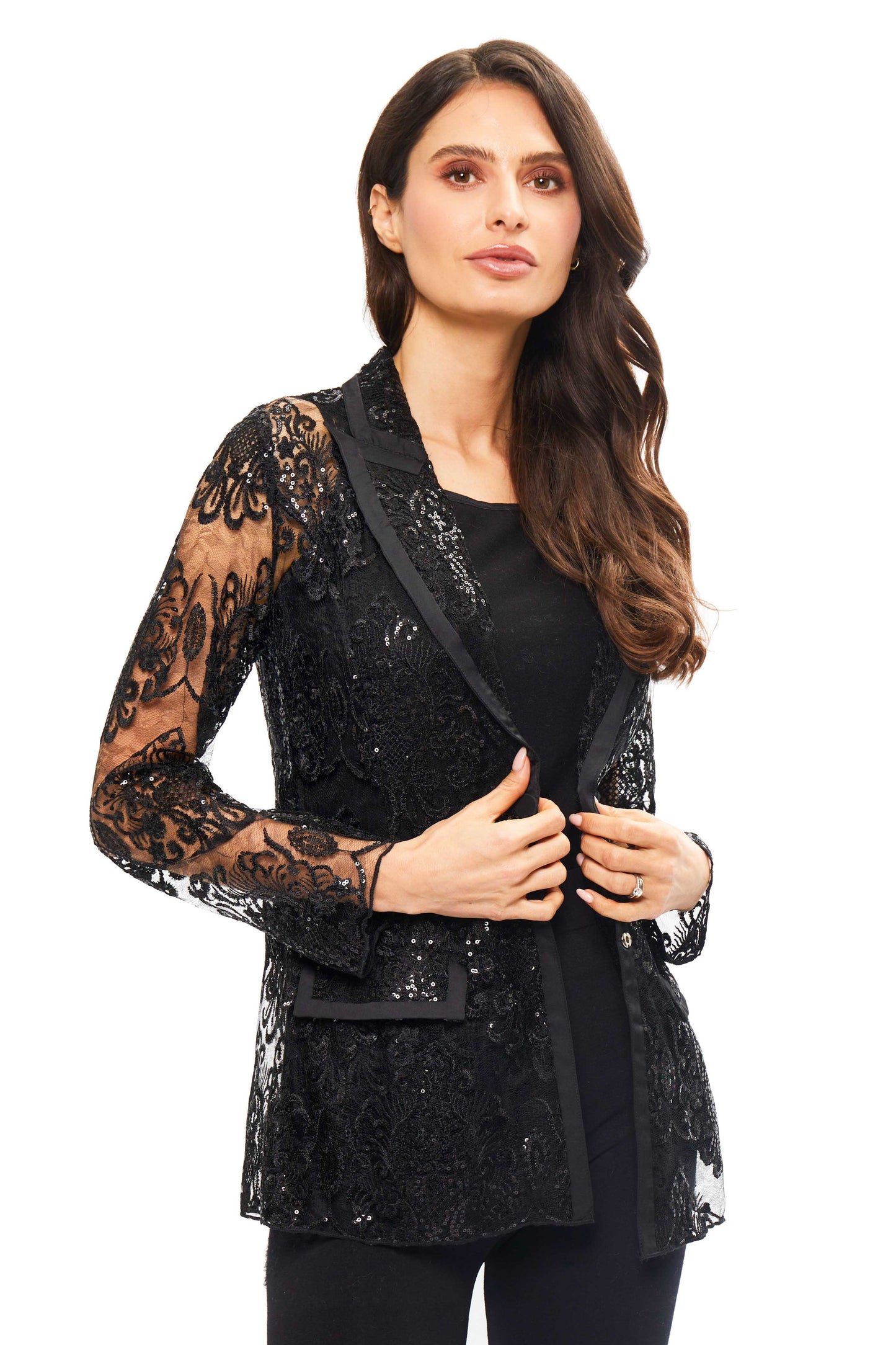 060- Adore Lace Sequin Black Blazer