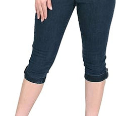 071- Impulse Indigo Denim Button Cuff Detail Capri