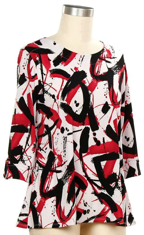 072- Southern Lady Black Tango Red Brush Print Top