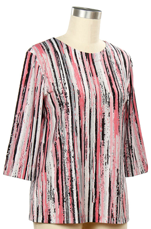 073- Links Pink and Black Printed Stripe Top