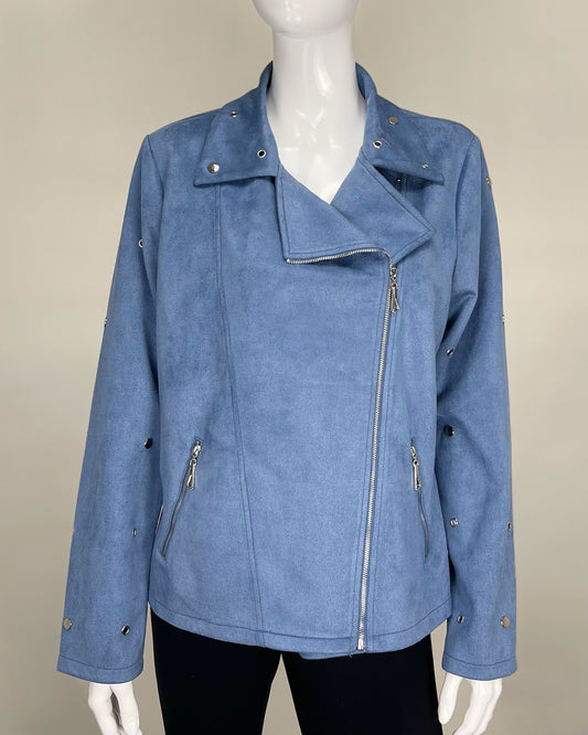 090- Radzoli Faux Suede Blue Detail Jacket