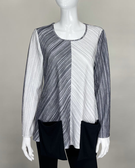 090- Radzoli Grey and White  2 Pocket Top