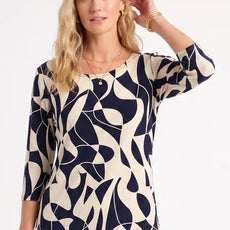 000- ATU Navy and Cream 3/4 Sleeve Top