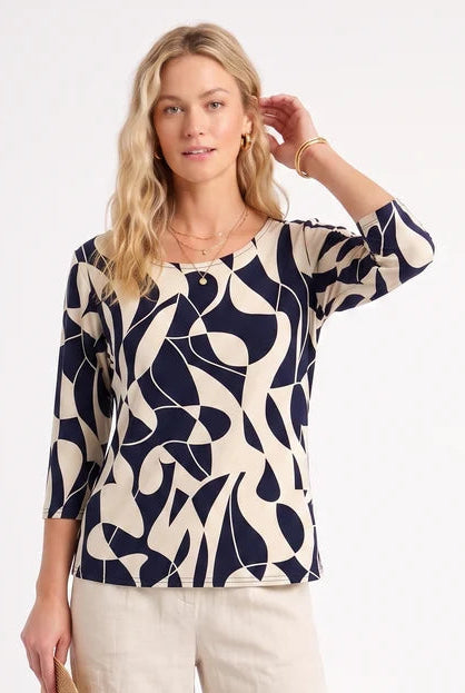000- ATU Navy and Cream 3/4 Sleeve Top