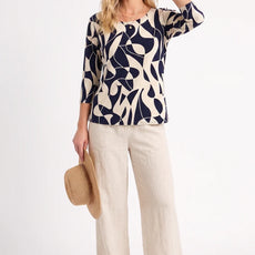 000- ATU Navy and Cream 3/4 Sleeve Top