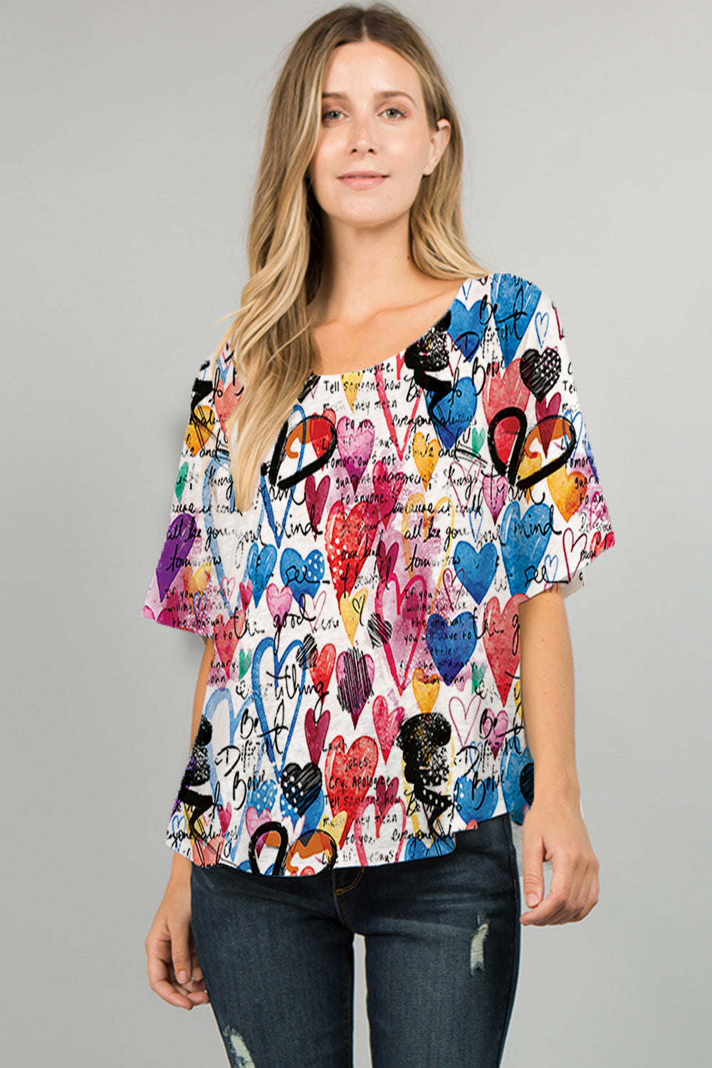 025- ET Lois Good Things Hearts Knit Short Sleeve Top