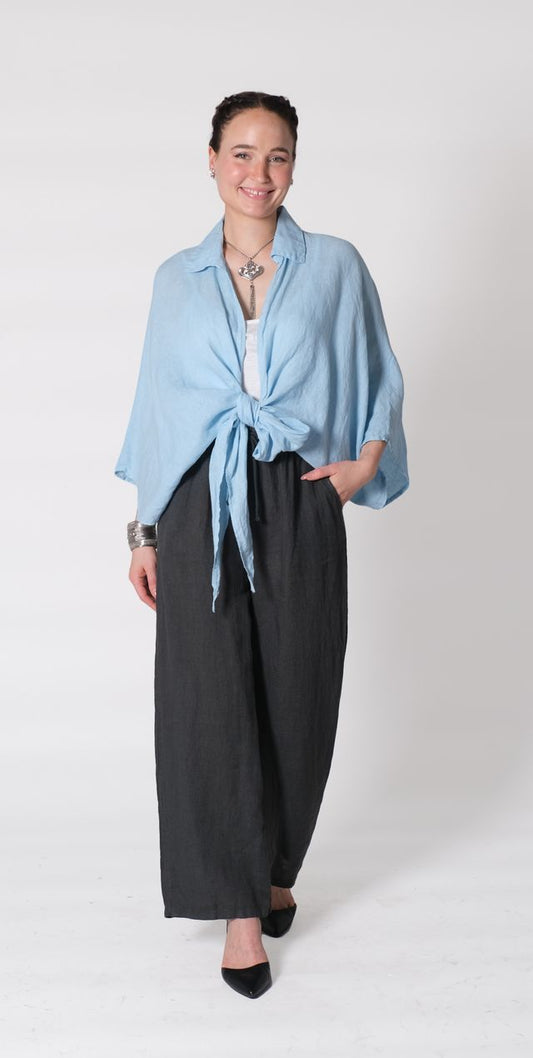 063- Bella Amore Linen TIe Top - Light Blue