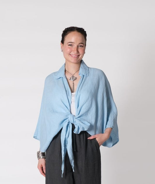 063- Bella Amore Linen TIe Top - Light Blue