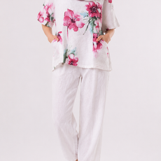 063- Bella Amore Linen Cowl Neck Top - White
