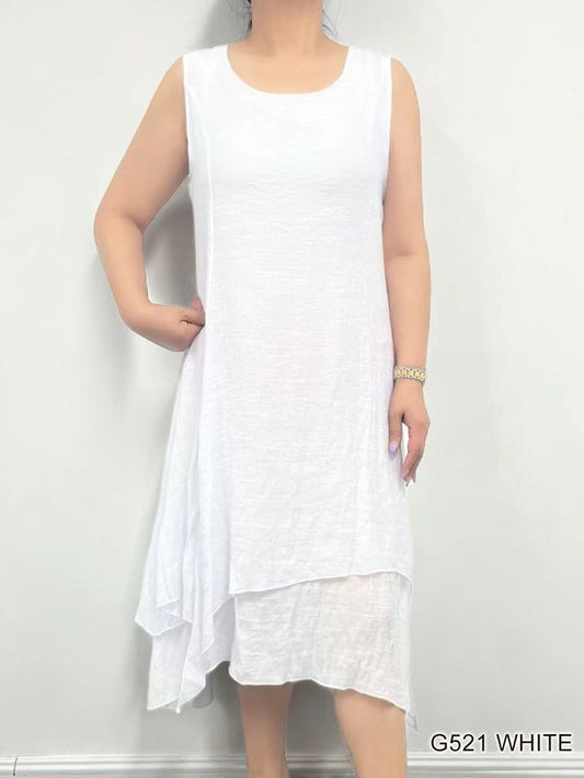 007- Creation White Sleeveless Layered Gauze Dress