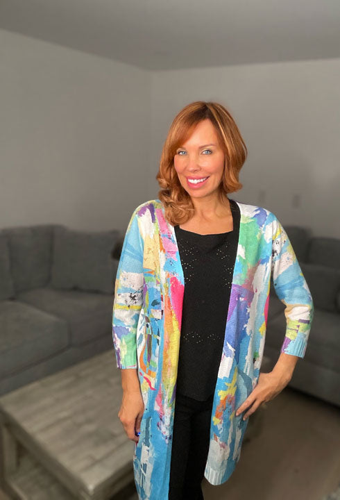 011- Ethyl Turquoise Multi Color Sweater Coat