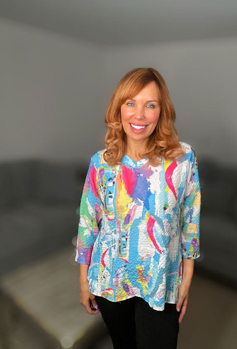 011- Ethyl Turquoise and Bright "V" Neck Top