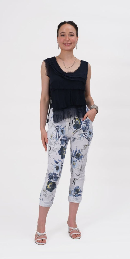 063- Bella Amore White with Grey Flower Pants