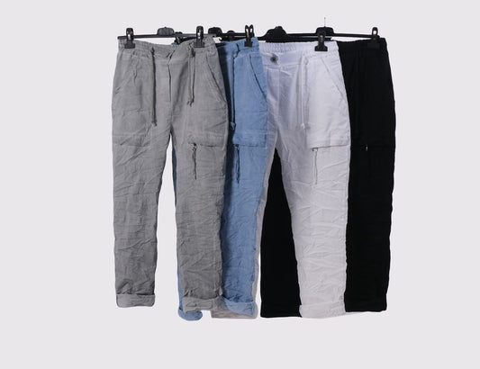 063- Bella Amore Stretch Crinkle Pants - Grey