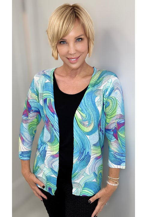 011- Ethyl Turquoise Swirl Cardigan Sweater