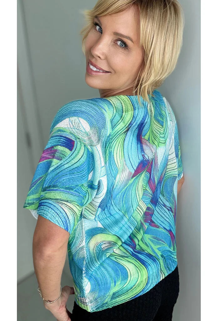 011- Ethyl Turquoise and Lime Swirl Pattern Sweater