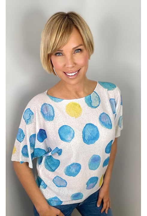 011- Ethyl Turquoise Dot Lightweight Sweater
