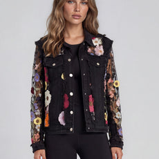 060- Adore Black Denim and Mesh Flower Jacket