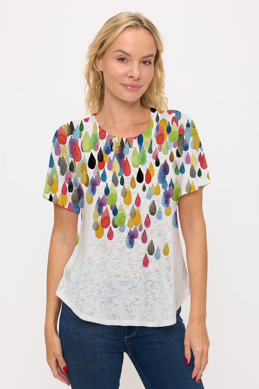 025- ET Lois Bright Raindrops Short Sleeve Knit Top