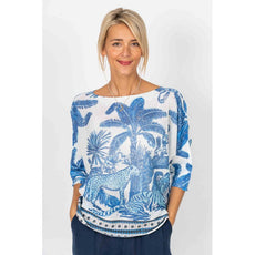 075- Look Mode Blue Animals Palm Sweater